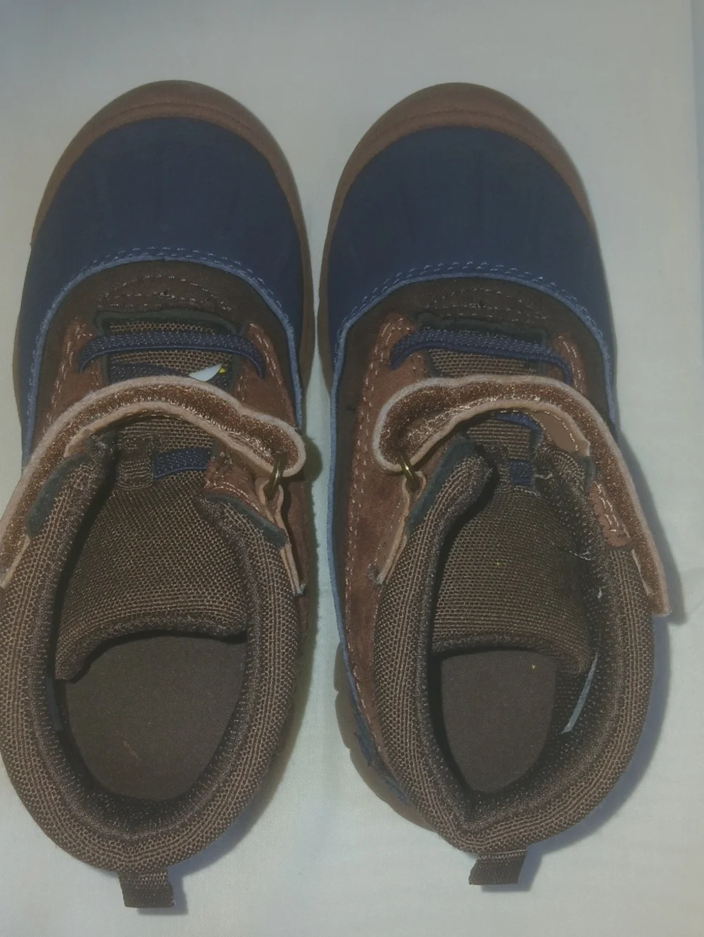Kids Brown and Navy Trek Boots with Easy Fasten Strap